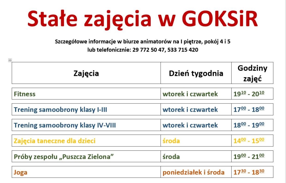 	Stałe zajęcia w GOKSiR