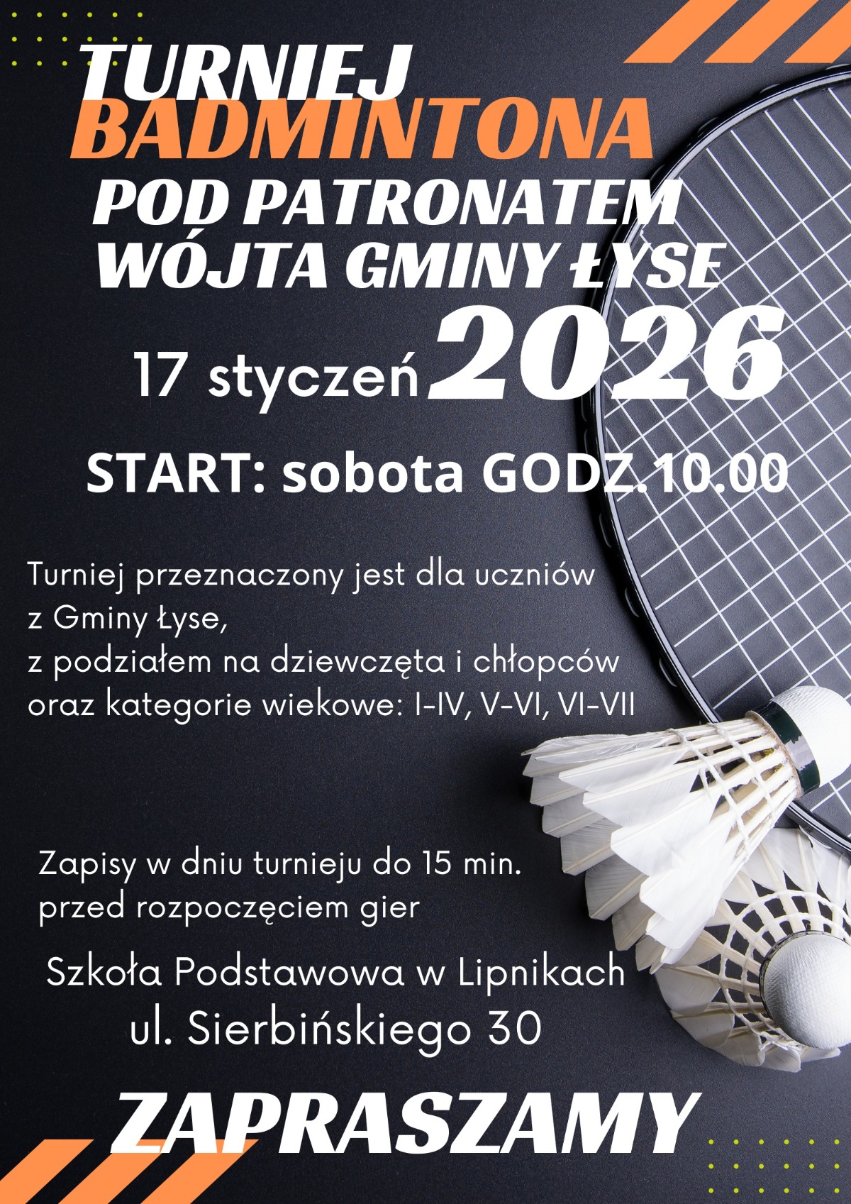 Turniej Badmintona pod patronatem Wójta Gminy Łyse