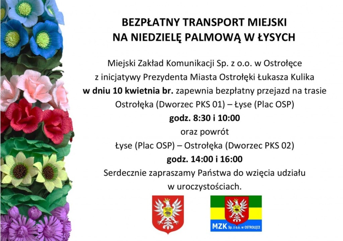 BEZPŁATNY TRANSPORT MIEJSKI NA NIEDZIELĘ PALMOWĄ W ŁYSYCH