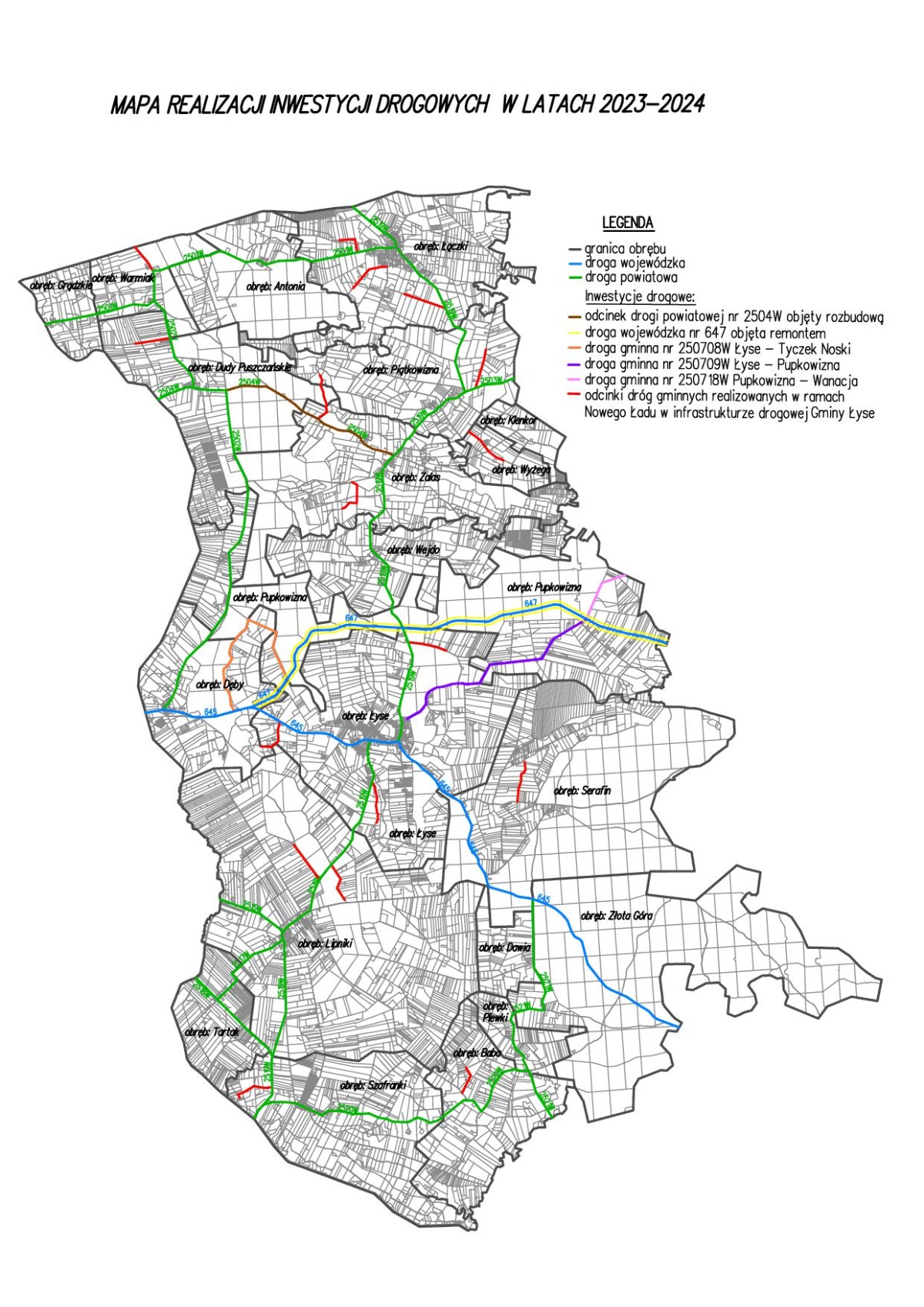 Mapa realizacji inwestycji drogowych w latach 2023-2024