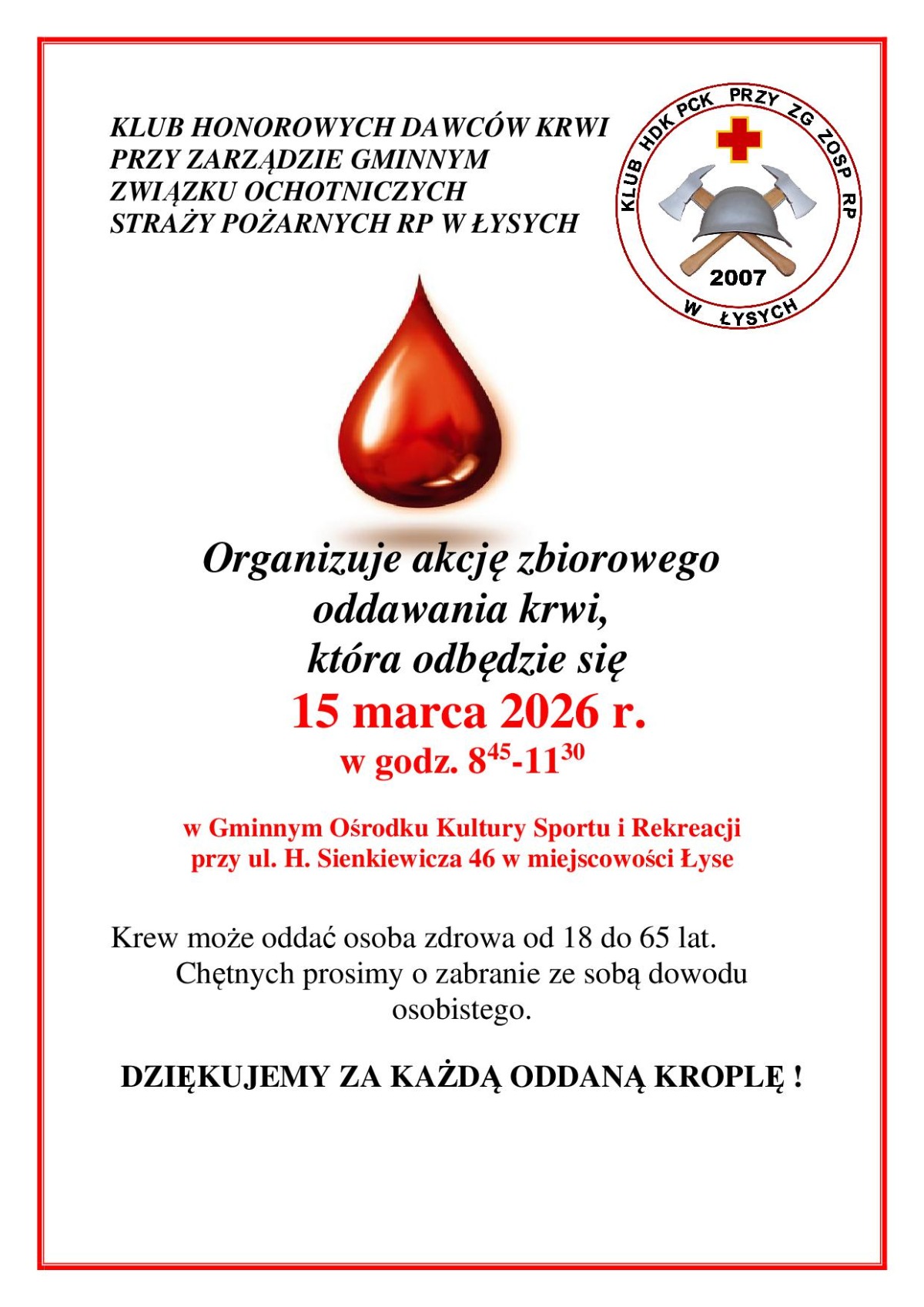 Akcja zbiorowego oddawania krwi oraz obchody Dni Honorowego Krwiodawstwa